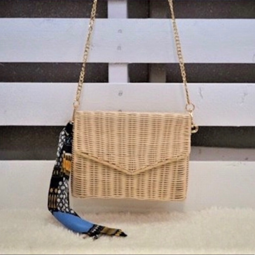 Straw crossbody with scarf